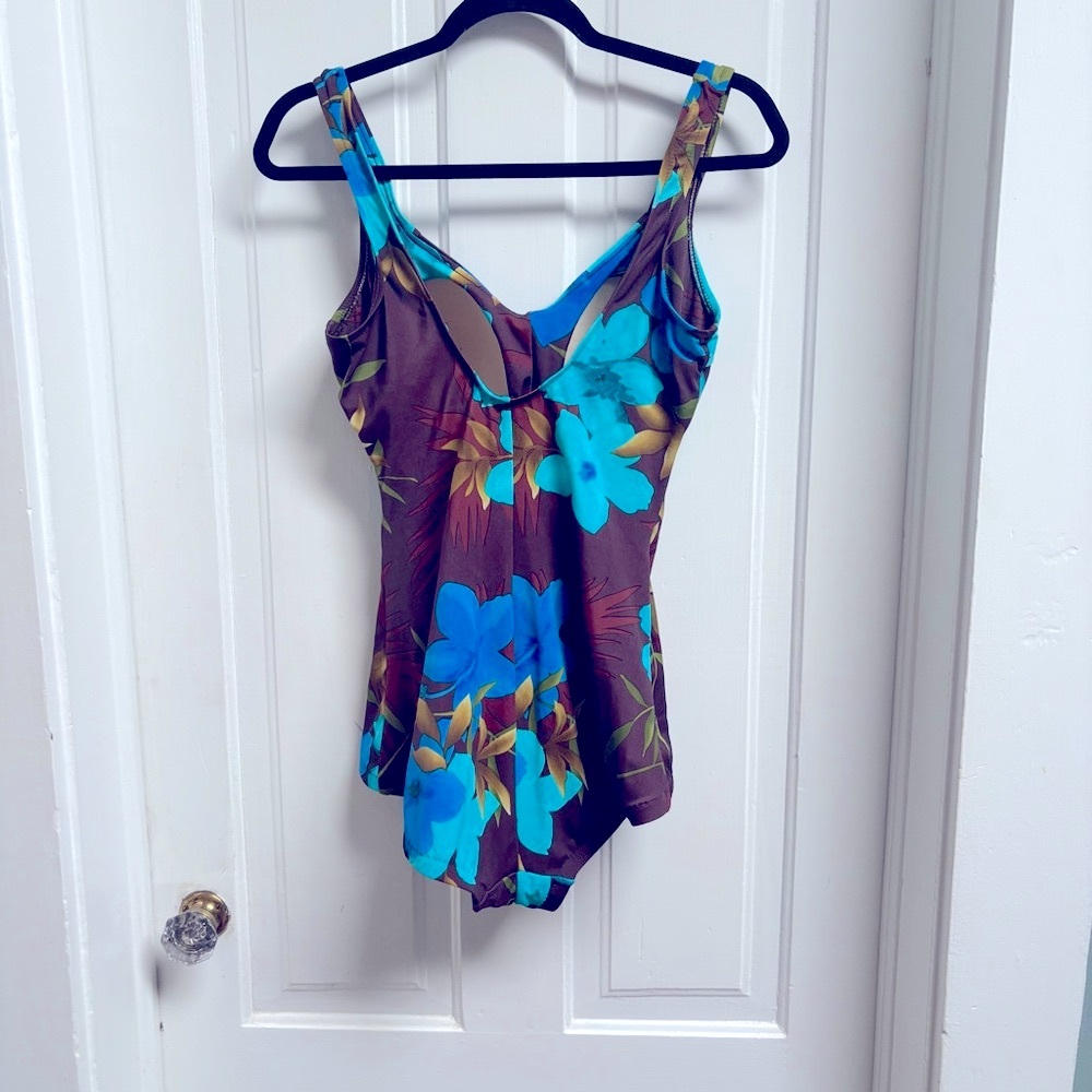 Vintage 70s Rose Marie Reid Swimming Costume One Piece Swimsuit - Blue / Brown - Picture 6 of 8